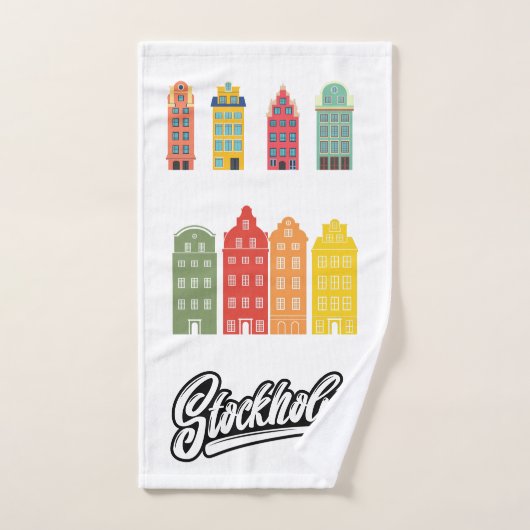 Stockholm Stad Zweden Kleurrijke grafische Wit Bad Handdoek (Handdoek)