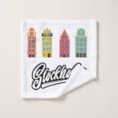 Stockholm Stad Zweden Kleurrijke grafische Wit Bad Handdoek (Wasdoekje)
