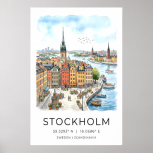 Stockholm Stadsgezicht Print Rij Huizen en Kerk