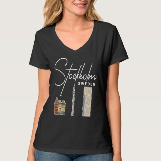 Stockholm Sweden City Skyline Map Travel T-shirt (Voorkant)