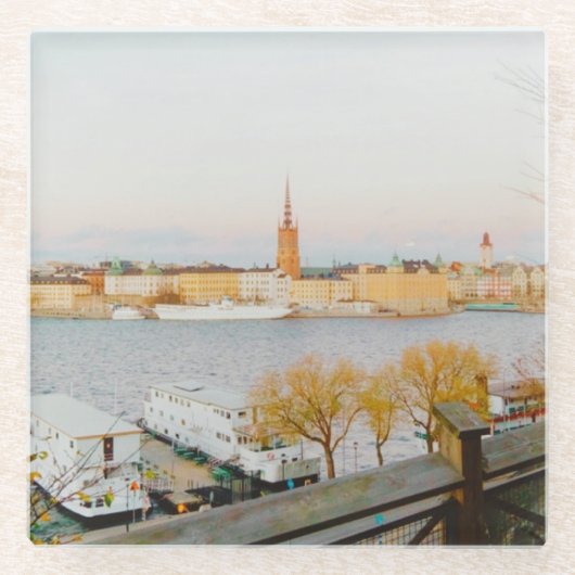 Stockholm uitzicht glazen onderzetter (Voorkant)