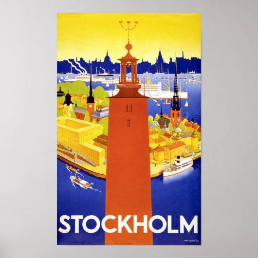 Stockholm Vintage Travel Poster gerestaureerd (Voorkant)