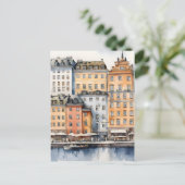 Stockholm waterverf kunst briefkaart (Staand voorkant)