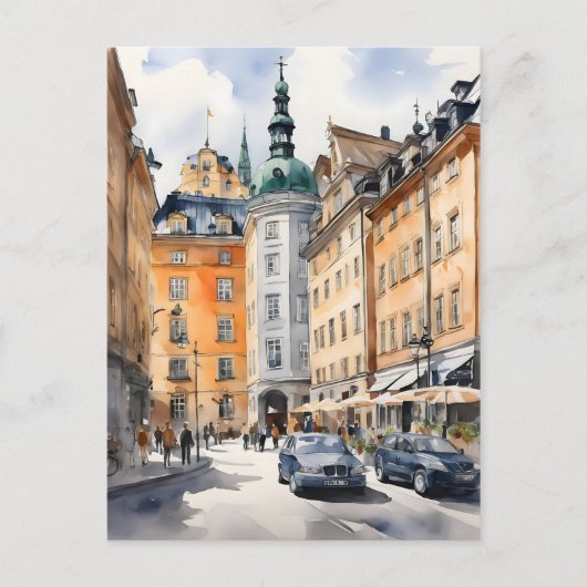 Stockholm waterverf kunst briefkaart (Voorkant)