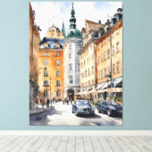 Stockholm waterverf kunst canvas afdruk (Insitu (Houten vloer))