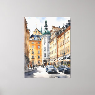 Stockholm waterverf kunst canvas afdruk