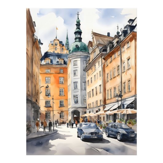 Stockholm waterverf kunst foto afdruk (Voorkant)