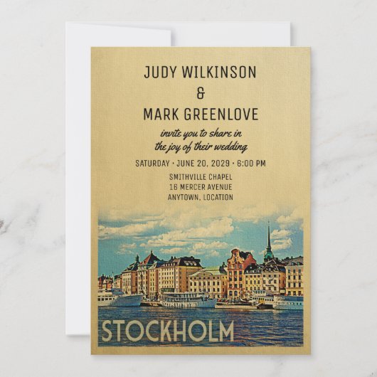 Stockholm Wedding Invitation Zweden Kaart (Voorkant)