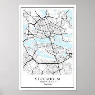 Stockholm White Map - Black and White Home Decor Poster