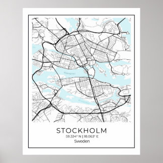 Stockholm White Map - Map Wall Art Decor Poster