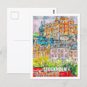 Stockholm Zweden Beroemde Reisplaats Waterverf Briefkaart
