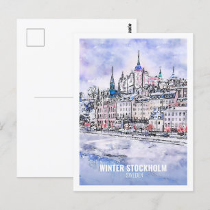 Stockholm Zweden Beroemde Travel Waterverf Sketch Briefkaart