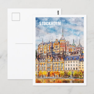 Stockholm Zweden Beroemde Travel Waterverf Sketch Briefkaart
