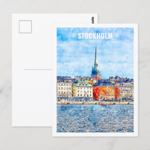 Stockholm Zweden Beroemde Travel Waterverf Sketch Briefkaart