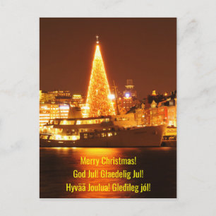 Stockholm, Zweden bij Kerstmis bij nacht Feestdagenkaart
