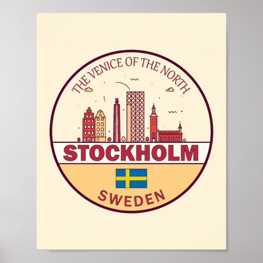 Stockholm Zweden City Skyline Emblem Poster (Voorkant)