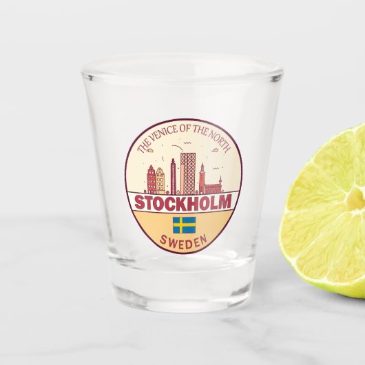 Stockholm Zweden City Skyline Emblem Shot Glas (Voorkant)