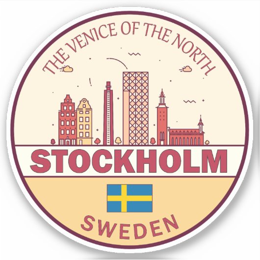 Stockholm Zweden City Skyline Emblem Sticker (Voorkant)