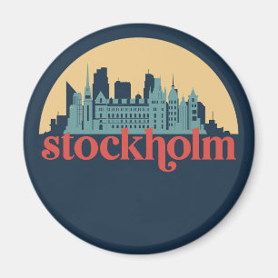 Stockholm Zweden City Skyline Retro Cityscape Art Magneet