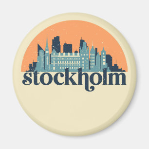 Stockholm Zweden City Skyline Retro Cityscape Art Magneet