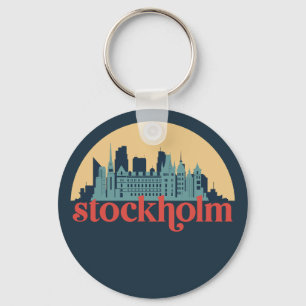 Stockholm Zweden City Skyline Retro Cityscape Art Sleutelhanger