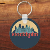 Stockholm Zweden City Skyline Retro Cityscape Art Sleutelhanger (Voorkant)