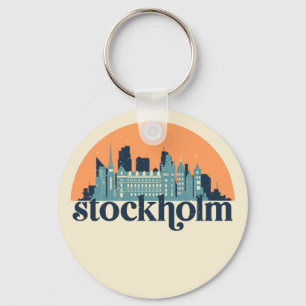 Stockholm Zweden City Skyline Retro Cityscape Art Sleutelhanger