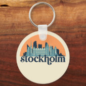 Stockholm Zweden City Skyline Retro Cityscape Art Sleutelhanger (Voorkant)