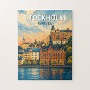 Stockholm Zweden Illustratie Reis Kunst Vintage Legpuzzel