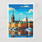 Stockholm Zweden Kunst Vintage Reizen Illustratie Briefkaart (Voorkant)