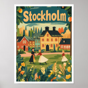 Stockholm Zweden Kunst Vintage Reizen Illustratie Poster