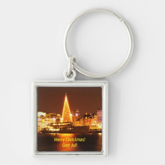 Stockholm, Zweden met Kerstmis 's nachts Sleutelhanger (Voorkant)