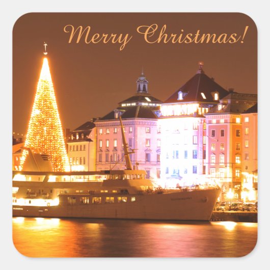 Stockholm, Zweden met Kerstmis 's nachts Vierkante Sticker (Voorkant)
