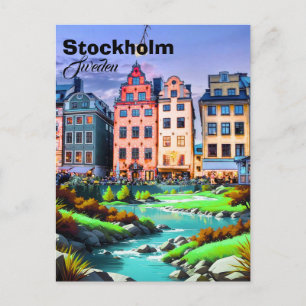 Stockholm Zweden Postkaart Kunst, Stockholm Postka Feestdagenkaart