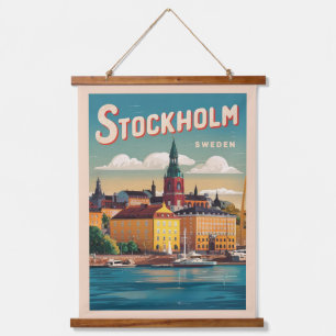 Stockholm Zweden reizen vintage waterkant cadeaus Hangend Wandkleed