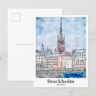 Stockholm Zweden Reizen Waterverf Hand getekend Briefkaart