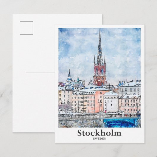 Stockholm Zweden Reizen Waterverf Hand getekend Briefkaart (Voorkant / Achterkant)