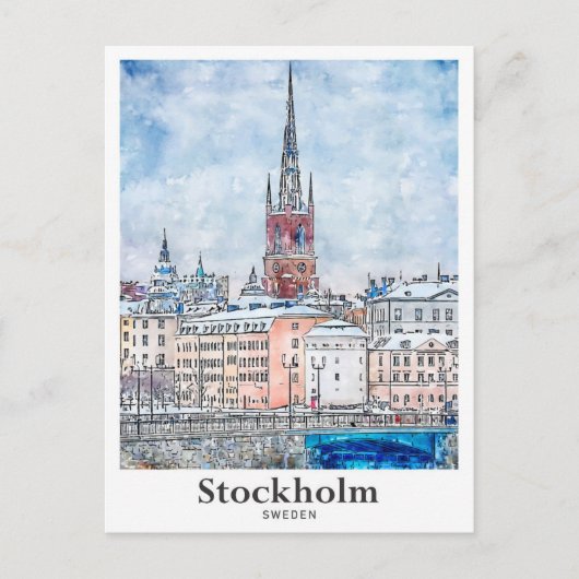 Stockholm Zweden Reizen Waterverf Hand getekend Briefkaart (Voorkant)