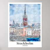 Stockholm Zweden Reizen Waterverf Hand getekend Poster (Voorkant)
