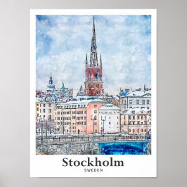 Stockholm Zweden Reizen Waterverf Hand getekend Poster