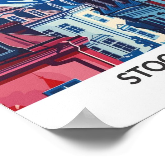 Stockholm Zweden Retro Kunstwerk Reizen Poster (Hoek)