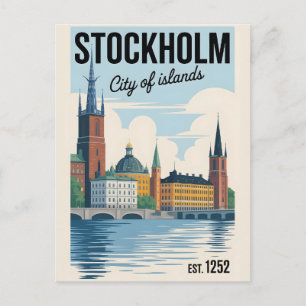 Stockholm Zweden Silhouette Retro Reis Briefkaart