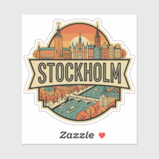 Stockholm Zweden Silhouette Vintage Reisbadge Sticker
