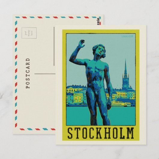 Stockholm Zweden, standbeeld bij de bank Postcar Briefkaart (Voorkant / Achterkant)