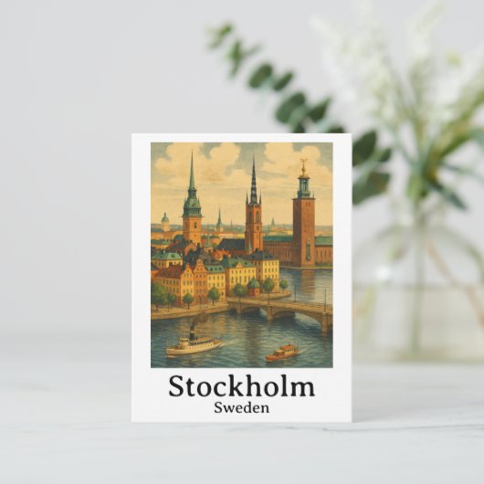 Stockholm Zweden Travel Art Briefkaart (Staand voorkant)