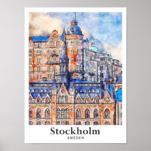 Stockholm Zweden Travel Waterverf Sketch Poster