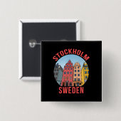 Stockholm Zweden Vierkante Button 5,1 Cm (Voorkant /achterkant)