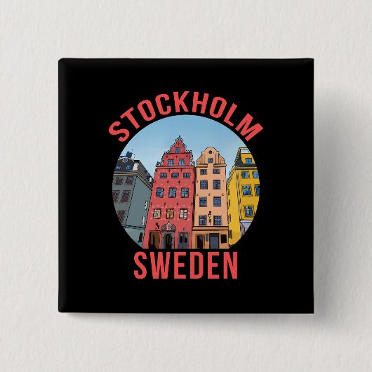 Stockholm Zweden Vierkante Button 5,1 Cm (Voorkant)