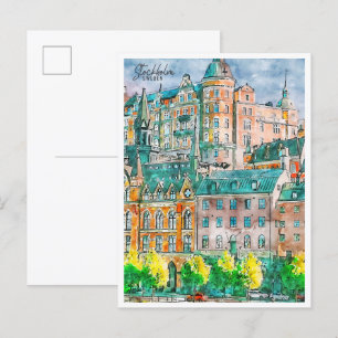 Stockholm Zweden vintage reizen waterverf Briefkaart