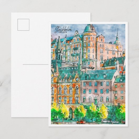 Stockholm Zweden vintage reizen waterverf Briefkaart (Voorkant / Achterkant)